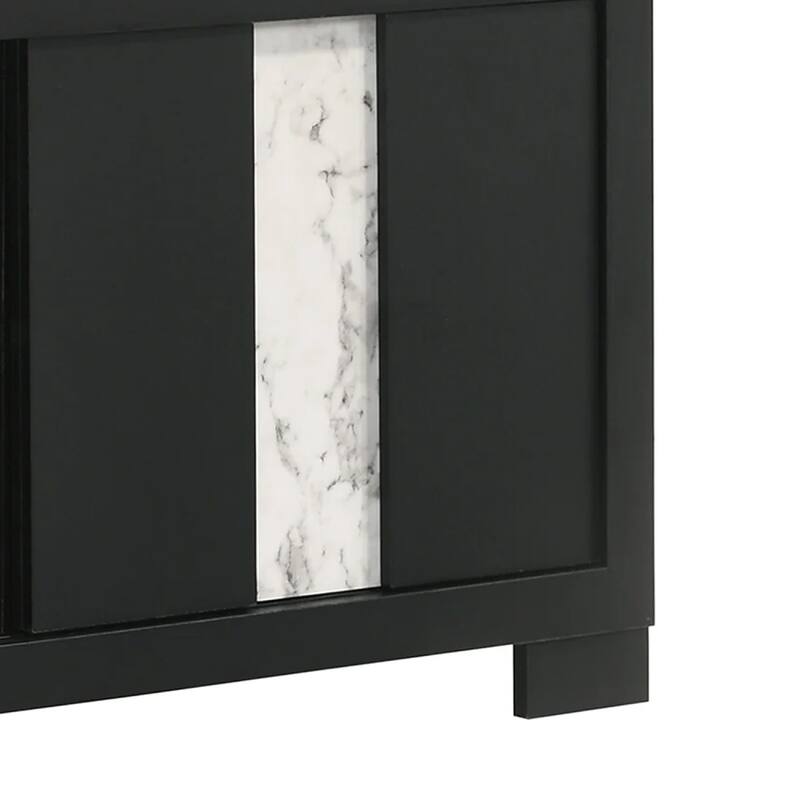 Amey TV Stand Media Cabinet, 2 Sliding Doors and 2 Shelves, Black Wood