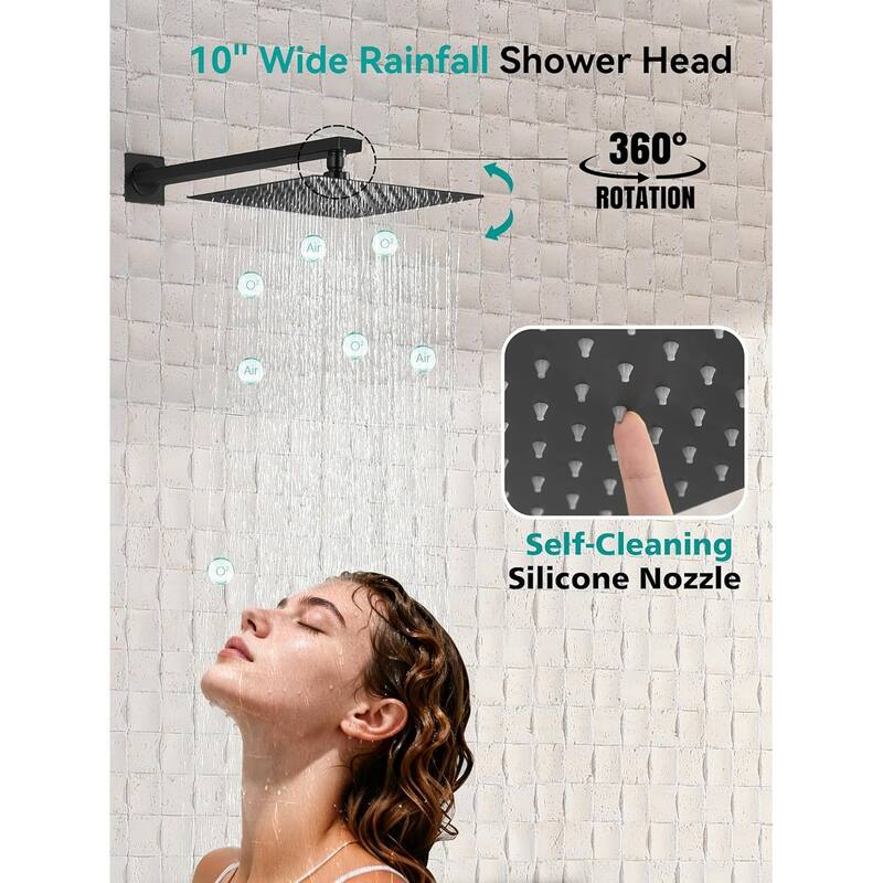 Lefton Shower System in Fahrenheit Display, 10” Overhead Shower Head with Handheld Spray Showerhead and Bathtub Faucet, SSWM2502