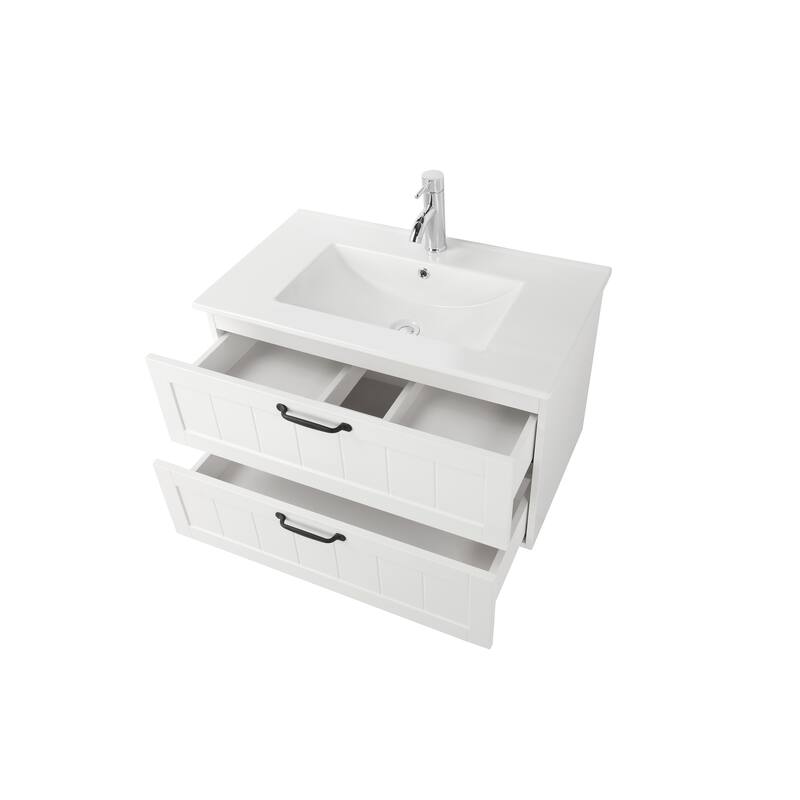 31.5" Modern Bathroom Vanity with Double Drawers, Basin and Mirror