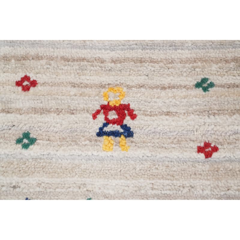 Hand Knotted Oriental Viscose Silk Carpet Tribal Animal Pictorial Beige & Ivories Gabbeh Area Rug - 9' 10'' X 10' 2''