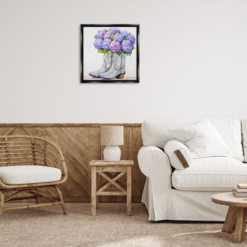 Stupell Hydrangea Filled Cowgirl Boots Framed Floater Canvas Wall Art Design By Amanda Greenwood