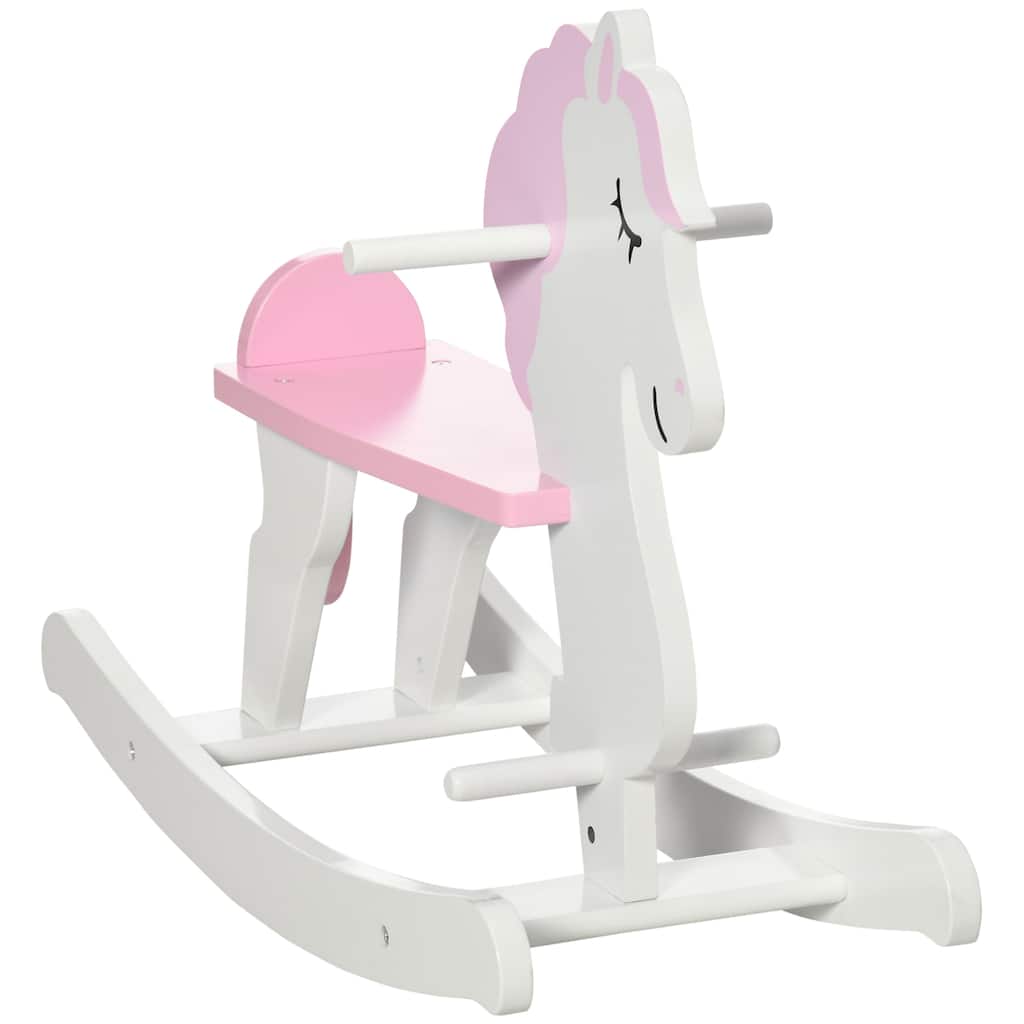 Toddler-Friendly Pink Rocking Horse with Backrest, Pedals, and Handles for Ages 1-3, Space-Saving Design