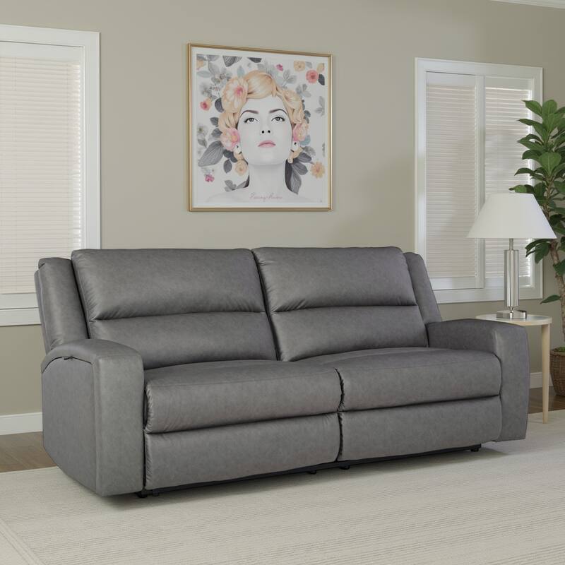 Vance 2 Seat Manual Reclining Sofa, Smooth Gray Faux Leather, 88 Inch