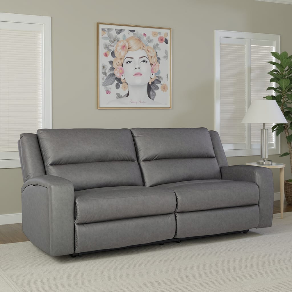 Vance 2 Seat Manual Reclining Sofa, Smooth Gray Faux Leather, 88 Inch