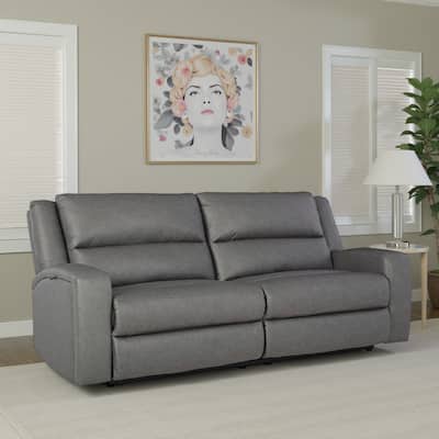 Vance 2 Seat Manual Reclining Sofa, Smooth Gray Faux Leather, 88 Inch
