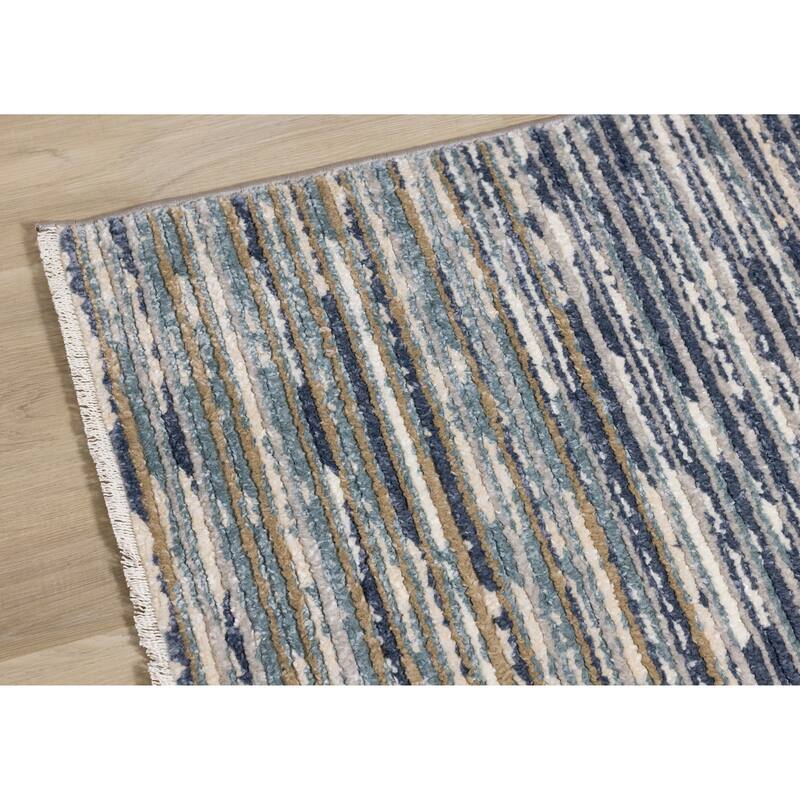 Cali Collection - Blue/White Distressed Texture Banded Rug