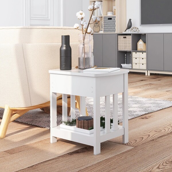 Mission Style 1-Drawer Side Table in Solid White Painted Wood