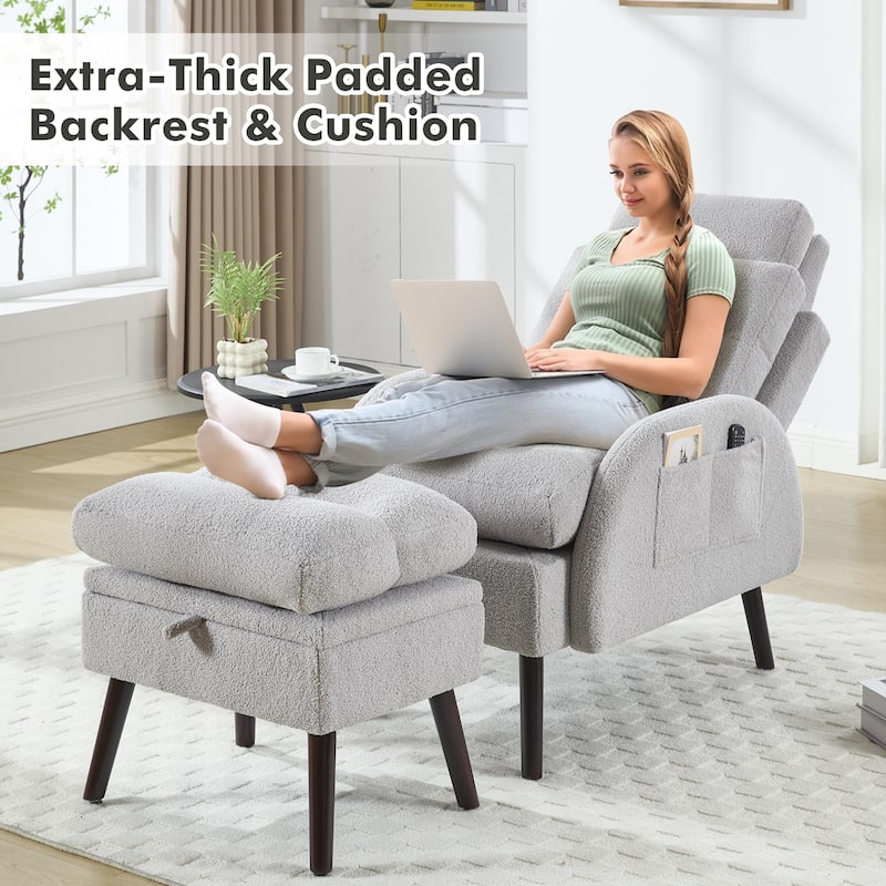 HOMYKA Accent Lounge Chair with Adjustable Backrest Storage Ottoman