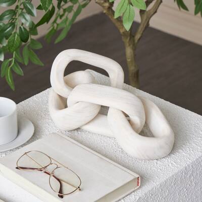 Cream Wood 4 Link Chain Decorative Sculpture with Natural Wood Grains