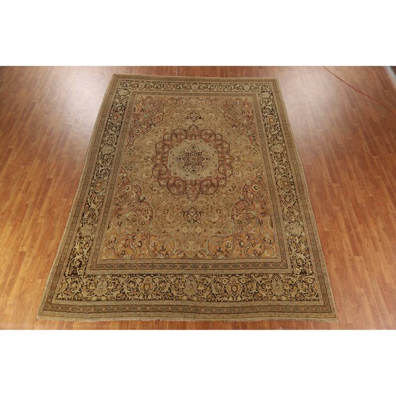 Vegetable Dye Tabriz Haj Jalili Persian Rug Hand-Knotted Wool Carpet - 9'3"x 12'9"