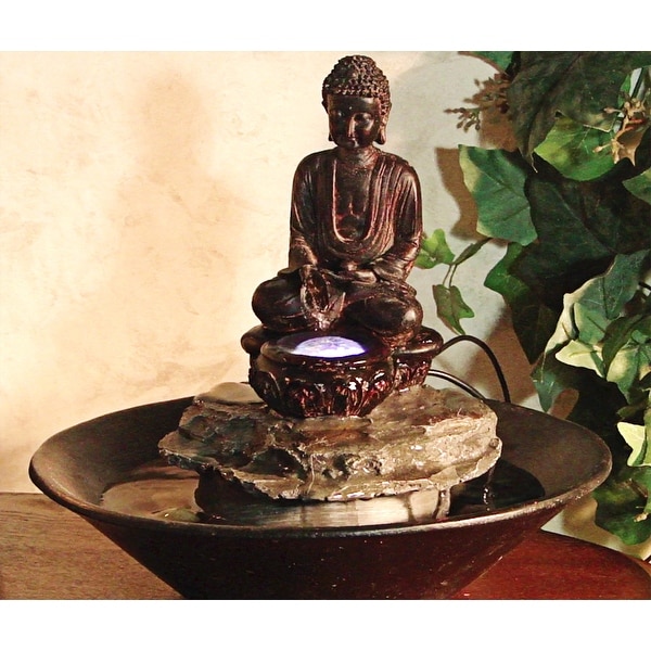Alpine Garden Buddha Cobblestone Fountain w/ LED Light