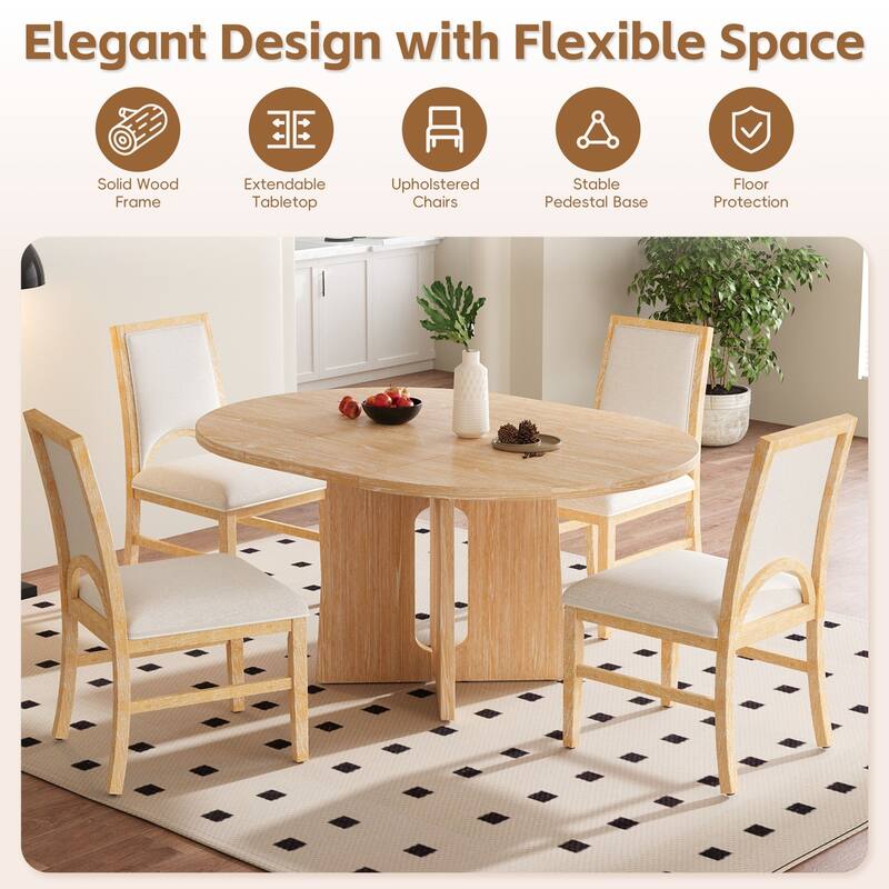 5-Piece Set, 57.3" Extendable Dining Table with 4 Upholstered Chairs