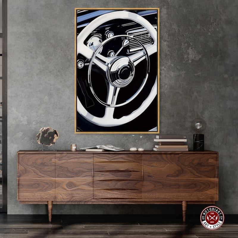 Notoriart Classy Steering Wheel Framed Car 1 Piece Canvas Wall Art