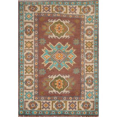 Brown Kazak Foyer Rug Handmade Wool Carpet - 1'11" x 2'11"