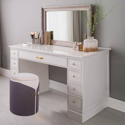 Modern Designs Dual-Toned Vanity Ottoman Stool with Hidden Storage - Brown