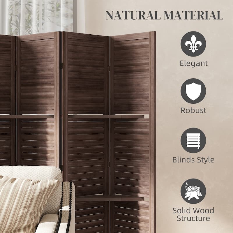 HOMCOM Room Divider, 6 Panel 67" Tall Wood Privacy Screen with 3 Display Shelves, and Folding Storage for Bedroom, Gray