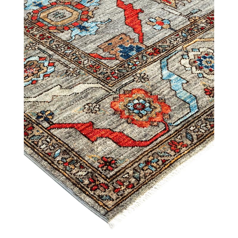 Hand Knotted Traditional Tribal Wool Gray Area Rug - 6' 3" x 9' 0"