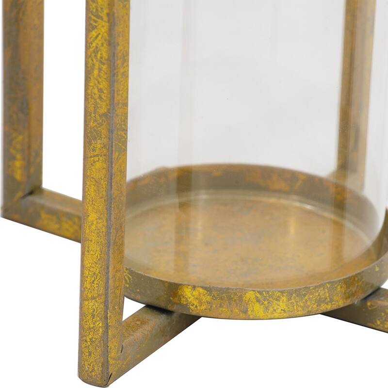 19, 15, 11 Inch Lanterns, Set of 3, Tea Light Glass Holders, Modern, Gold
