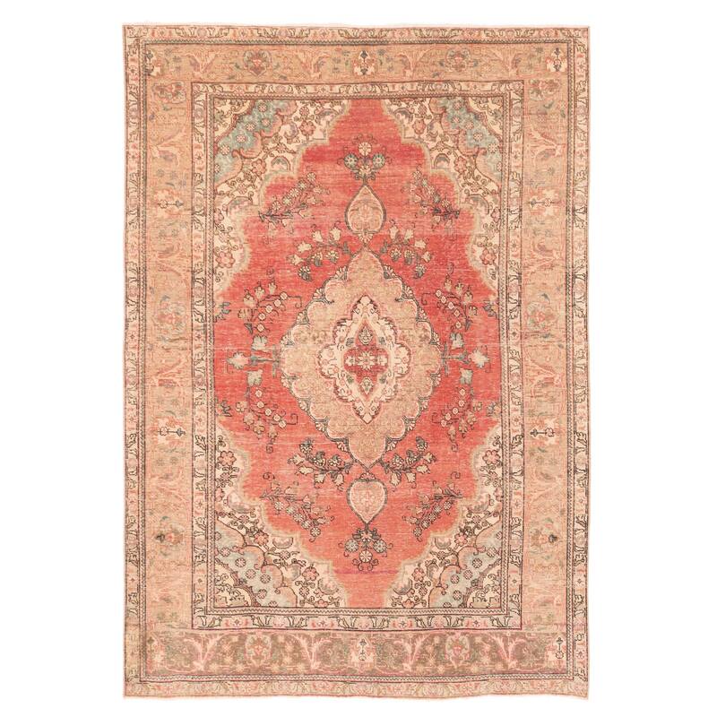 ECARPETGALLERY Hand-knotted Antalya Vintage Light Red Wool Rug - 6'7 x 9'6