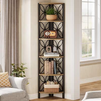6-Tier Corner Shelf, Industrial 70.9" Rustic Corner Bookshelf Display Shelf