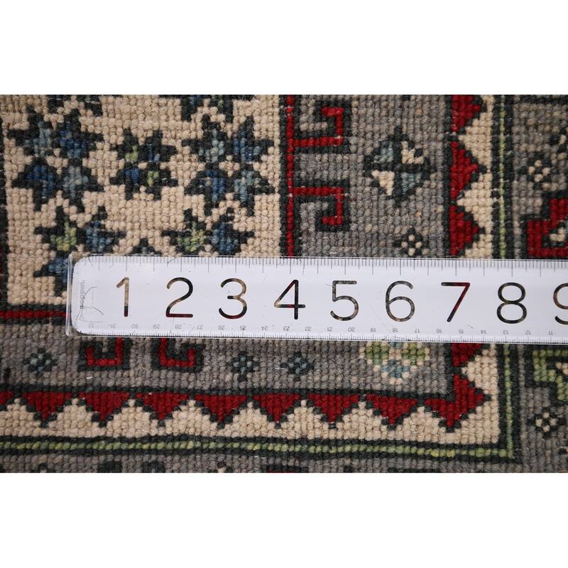 Geometric Kazak Accent Rug Hand-Knotted Wool Carpet - 3'4" x 4'10"