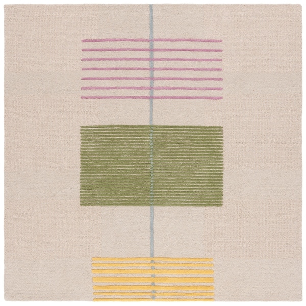 slide 2 of 9, SAFAVIEH Handmade Genre Hans Mid-Century Modern Wool Rug 3' Square - Beige/Green
