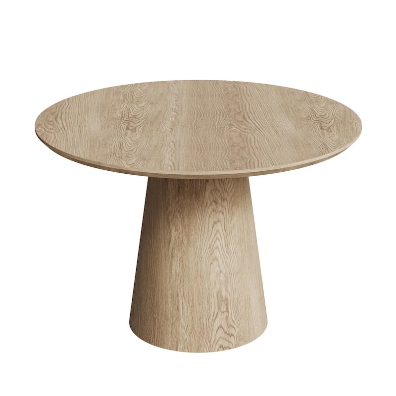 Elegant Round Coffee Table for 4, MDF Base with Unique Design, Natural Wood Grain Dining Table