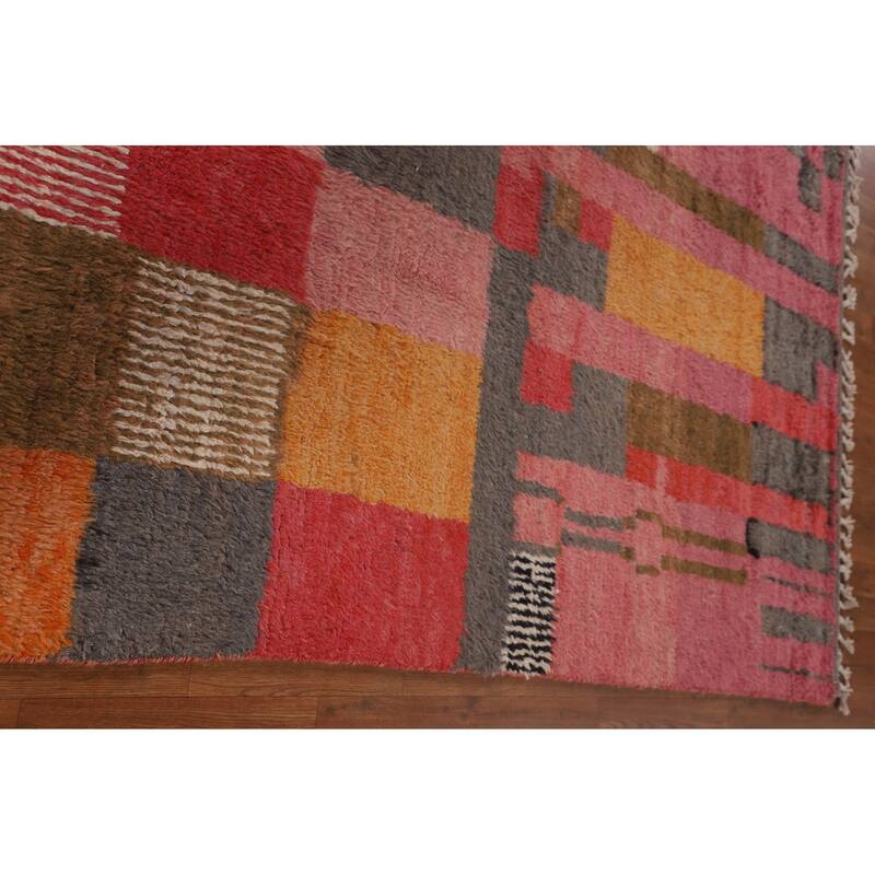Checkered Moroccan Oriental Area Rug Hand-Knotted Wool Carpet - 7'11" x 10'0"