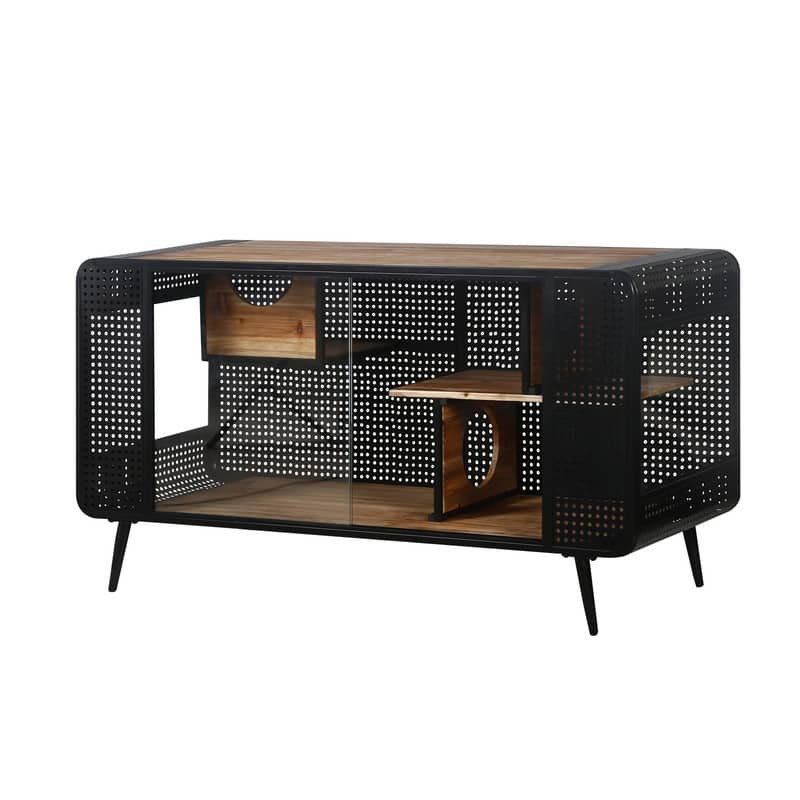 55.12" Spacious Cat House with Tempered Glass for Living Room