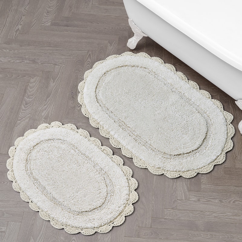 Laura Ashley Eloise Crochet Border Bath Mat - Sandshell - 17" x 24"/20" x 32"