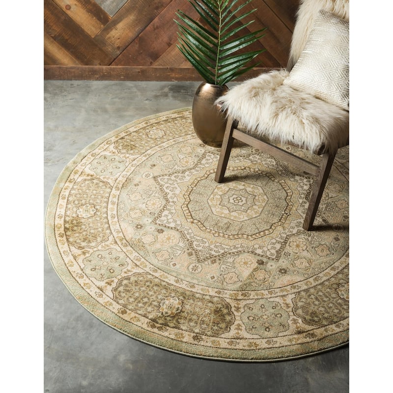 Traditional Cassia Collection Area Rug - Light Green - 6' Round