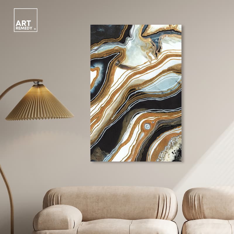 Art Remedy Black And Gold I Gallery Wrapped Mineral, Agate & Geode 1 Piece Canvas Wall Art