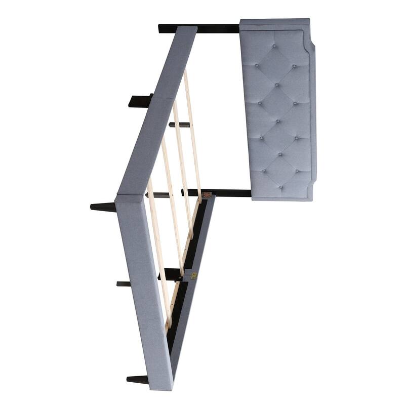 Upholstered Twill Jewel Tufted Full Panel Bed - 81" - Blue