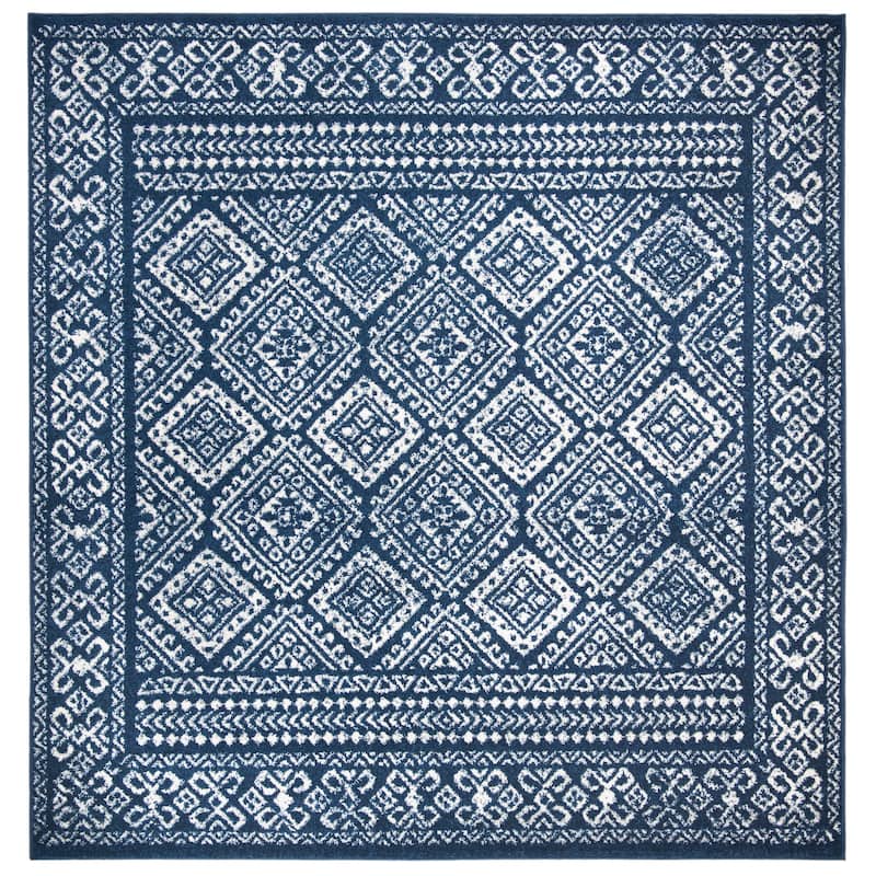 SAFAVIEH Tulum Yolonda Rustic Moroccan Boho Rug - 6'7" Square - Navy/Ivory - Square