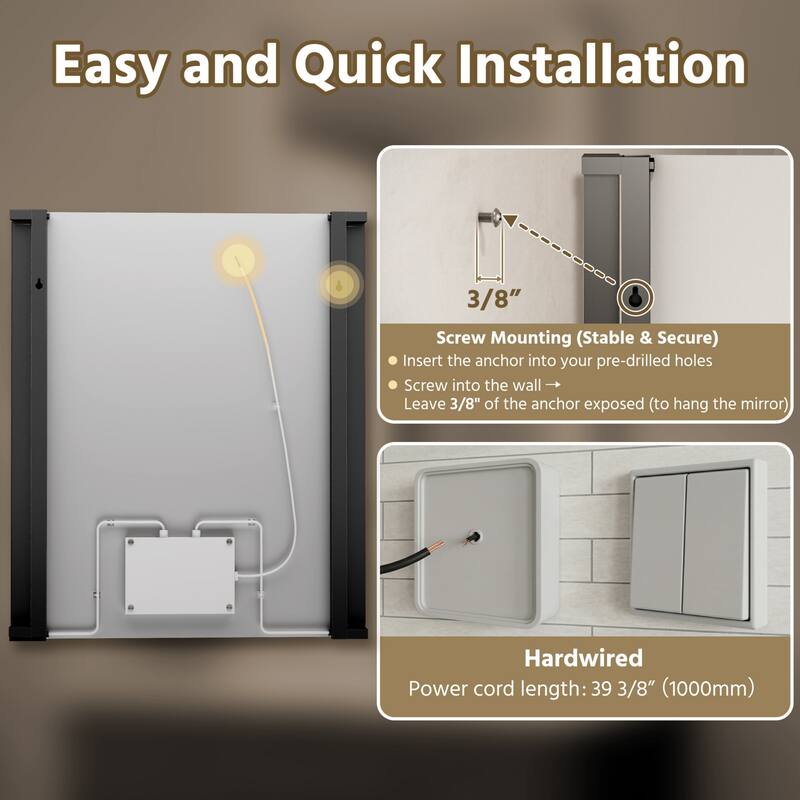 Modland 270° Adjustable LED Bathroom Mirror with Lights Stepless Dimming and Memory Function