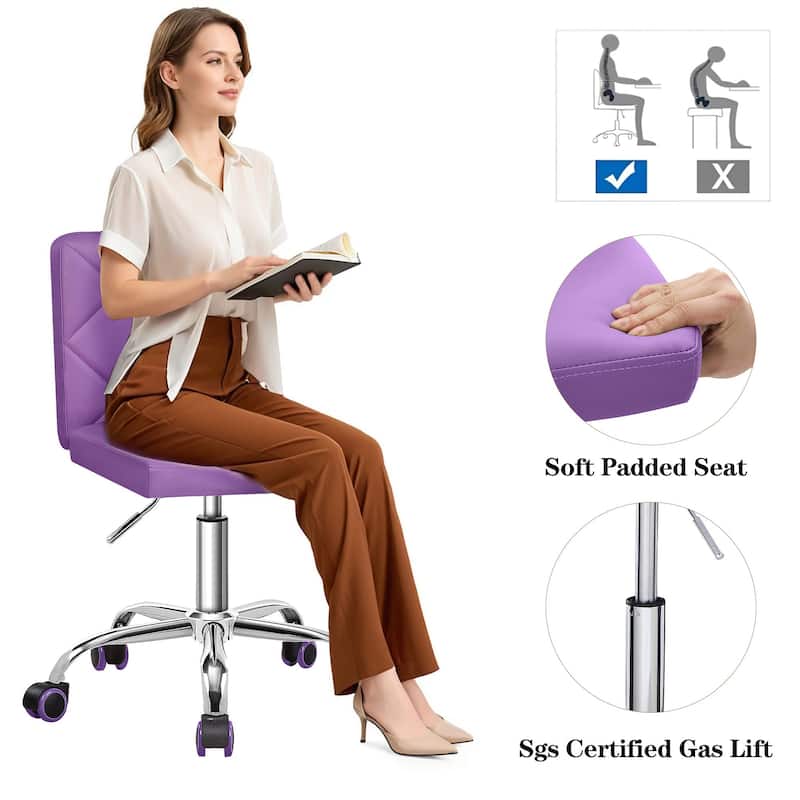Javlergo Armless Office Desk Chair PU Leather Mid-Back Adjustable Height 360° Rolling Swivel 10 Colors Available Office Chair