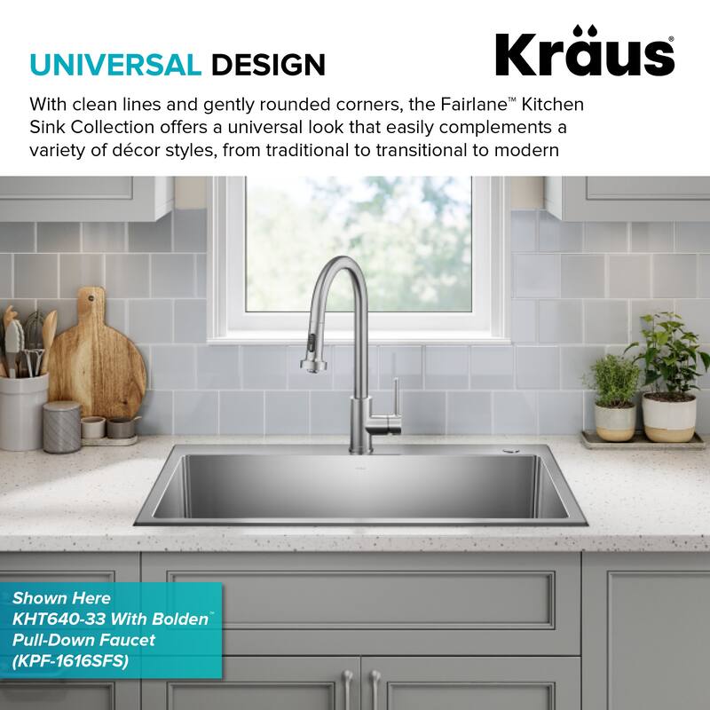 KRAUS Fairlane Drop In Top Mount 18 Gauge Stainless Steel Kitchen Sink