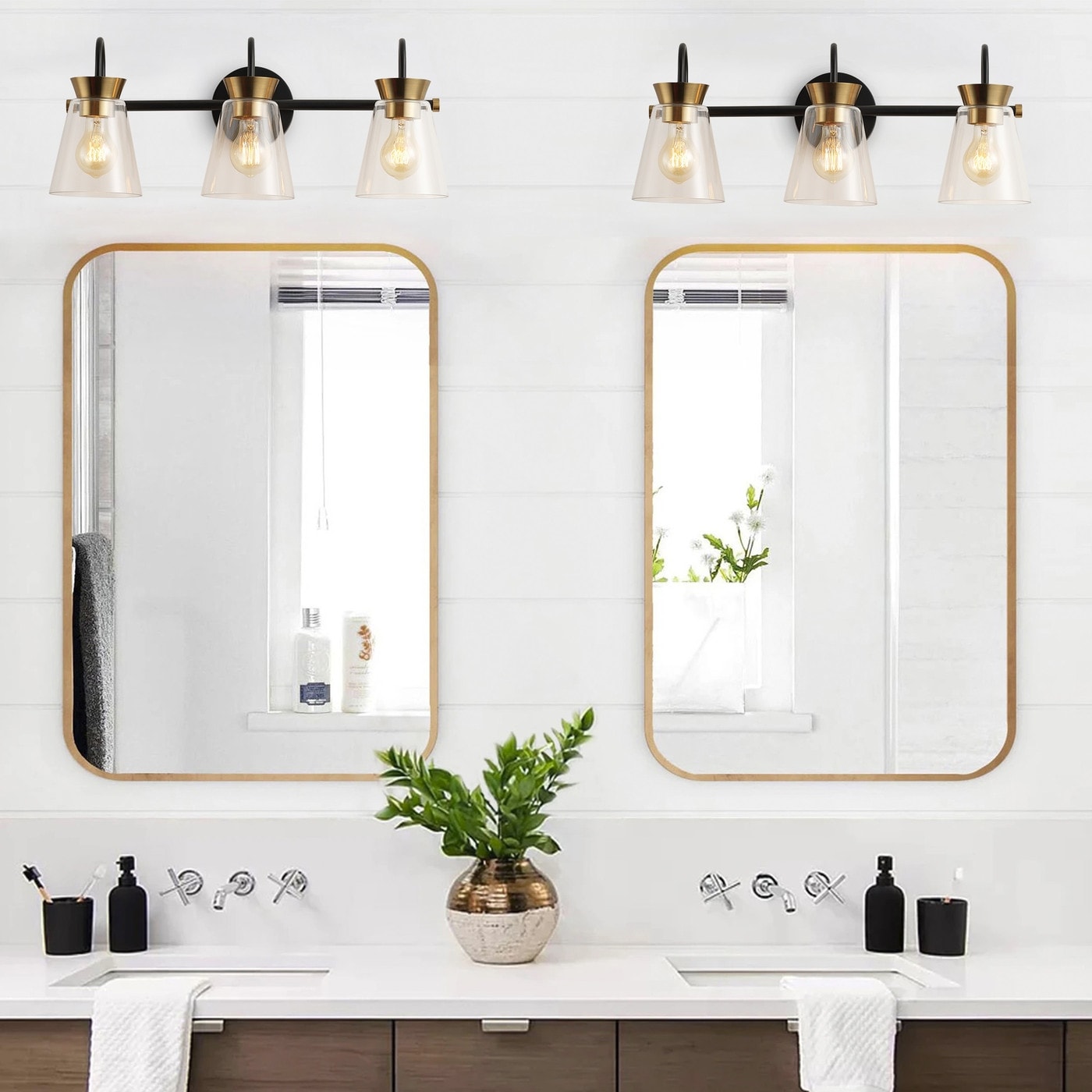 Vintage Over Mirror Bathroom Vanity Light Fixture with Dome Glass Shade Black WHH 083