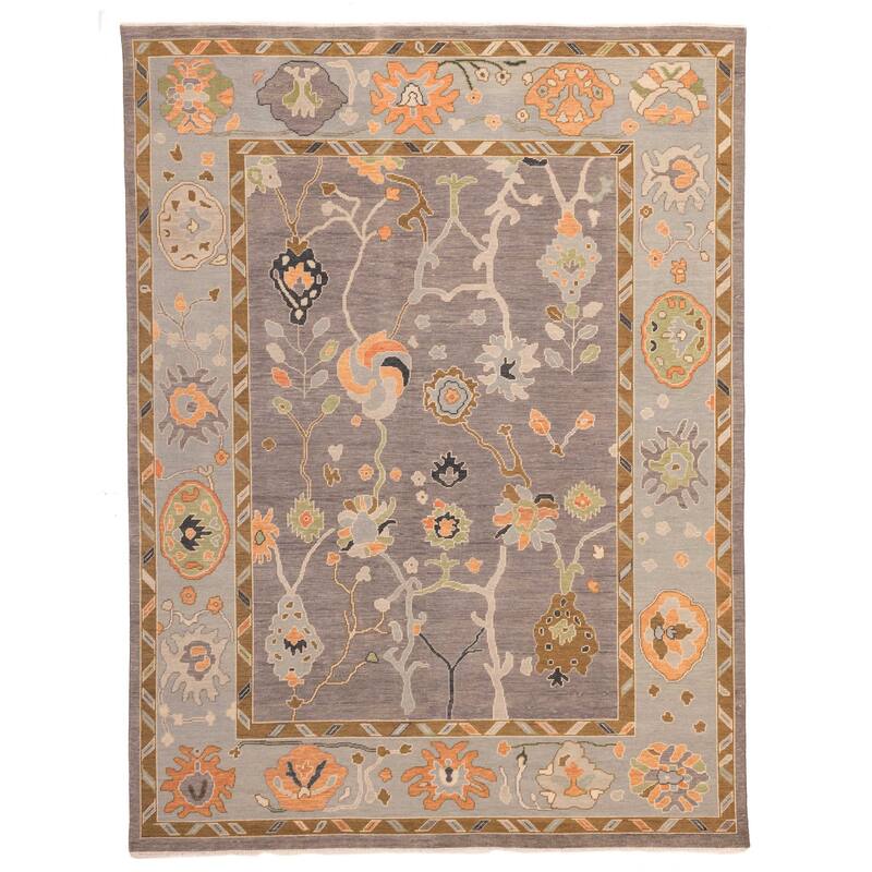 ECARPETGALLERY Hand-knotted Modern Oushak Dark Grey Wool Rug - 9'0 x 11'10