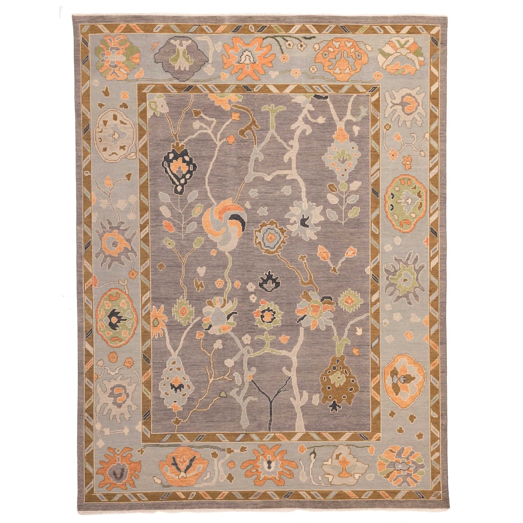 ECARPETGALLERY Hand-knotted Modern Oushak Dark Grey Wool Rug - 9'0 x 11'10