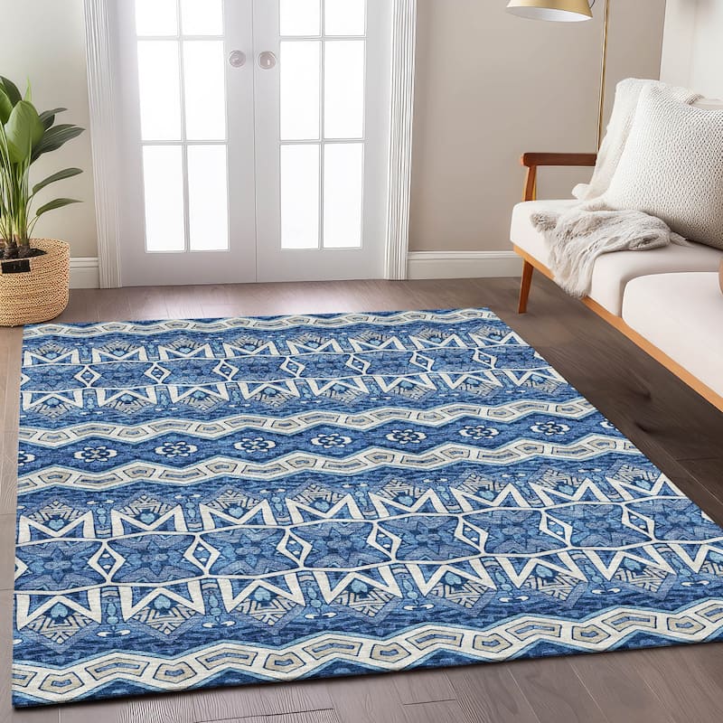 Machine Washable Indoor/ Outdoor Chantille Mosaic Global Rug