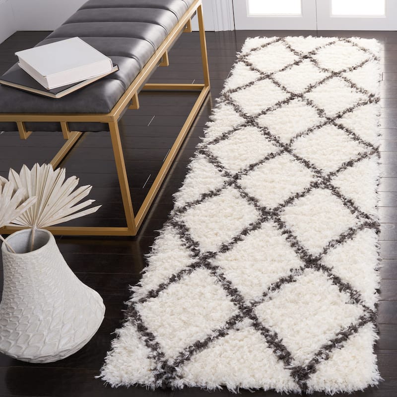 SAFAVIEH Handmade Flokati Agni Shag Solid Polyester Rug - 2'2" x 8' Runner - Ivory/Dark Grey