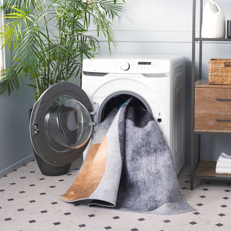 SAFAVIEH Tacoma Machine Washable Slip Resistant Margarette Mid-Century Modern - 2' 6" x 4' - Dark Grey/Turquoise