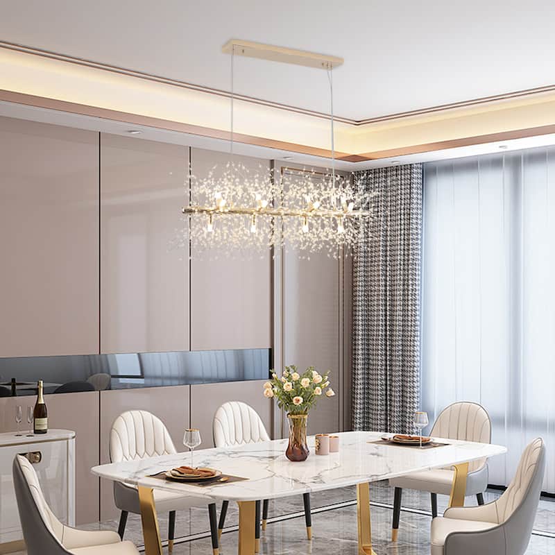 36.6 inch 12-Light Modern Firework Crystal Chandelier for Dining Room, Semi Flush Mount Chandelier for Dining Living Room