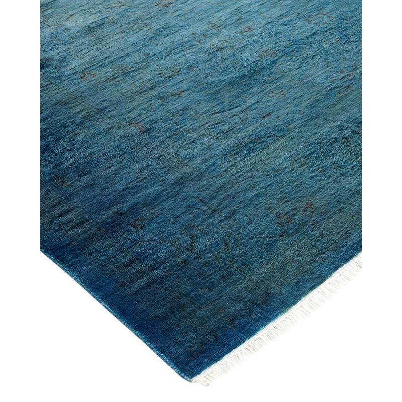 Overton Hand Knotted Wool Vintage Inspired Modern Contemporary Overdyed Blue Area Rug - 5' 1" x 12' 6"