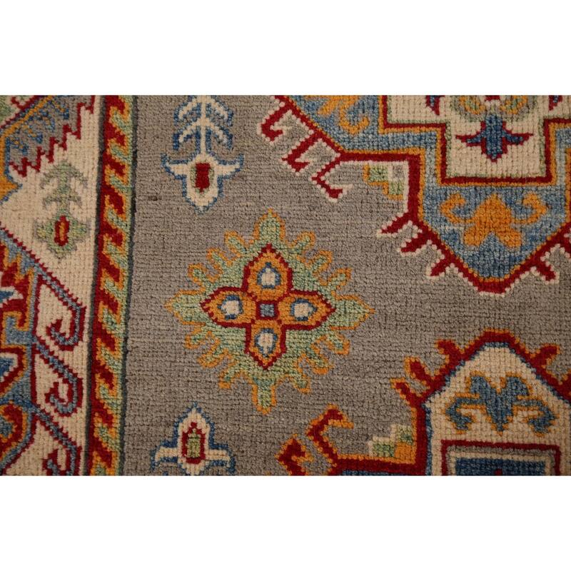 Kazak Oriental Accent Rug Hand-Knotted Beige Geometric Wool Carpet - 3'6" x 4'9"