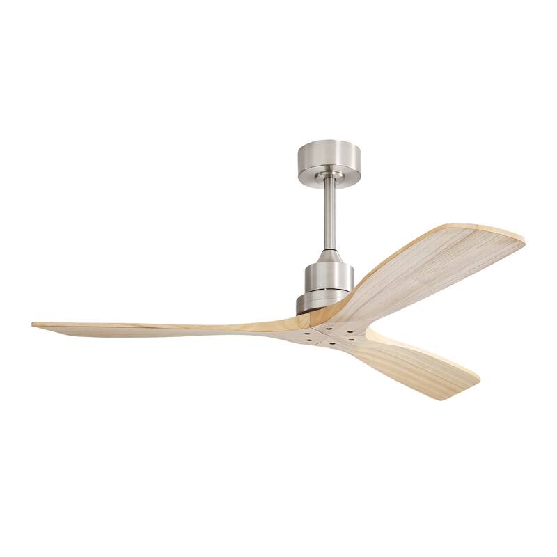 52 Inch Outdoor Farmhouse Ceiling Fan with Remote Control Solid Wood Fan Blade Reversible Motor - Brushed Nickel