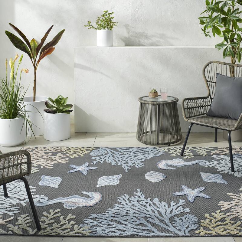 Livabliss Lakeside Nature Outdoor Area Rug - 6'7" x 9' - Gray/Multi