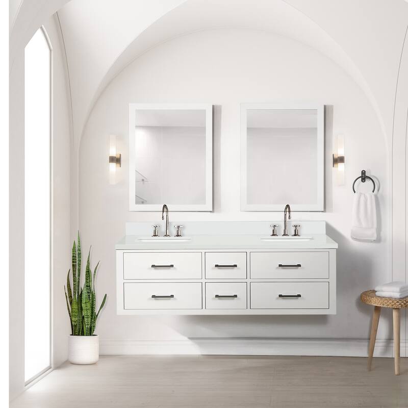 Castor 60 in W x 22 in D Black Double Bath Vanity, White Quartz Top, Faucet Set, and 28 in Mirrors