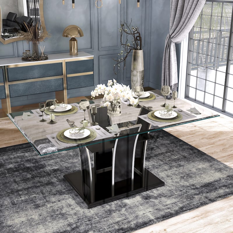Furniture of America Resk Modern 72-inch Glass Top Wood Dining Table